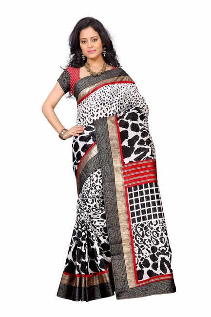 blanc et couleur noire art saris en soie