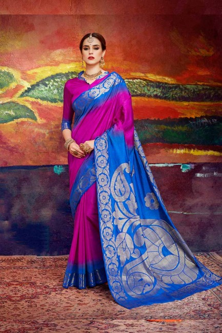 rose magenta et sari bleu art nylon couleur royale de soie