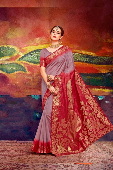 mauve & art nylon couleur rouge saris en soie