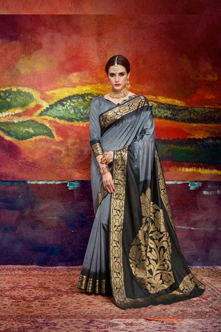 gris et noir art nylon couleur soie sari