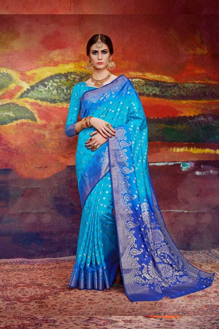 nylon couleur bleue art saris en soie