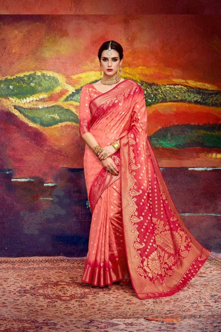 pêche & art nylon couleur rouge saris en soie