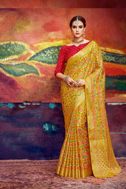 nylon couleur jaune art saris en soie
