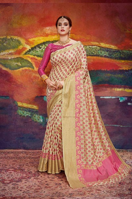 nylon couleur beige art saris en soie