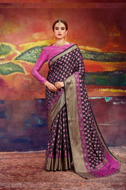 noir et magenta art nylon couleur rose saris en soie