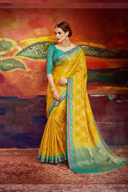 nylon couleur jaune art saris en soie