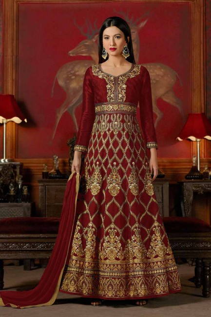 costume art couleur marron soie Anarkali