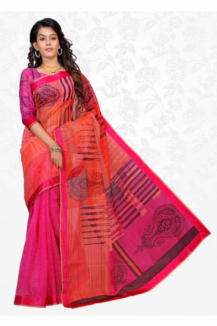rose et orange sari de soie de coton