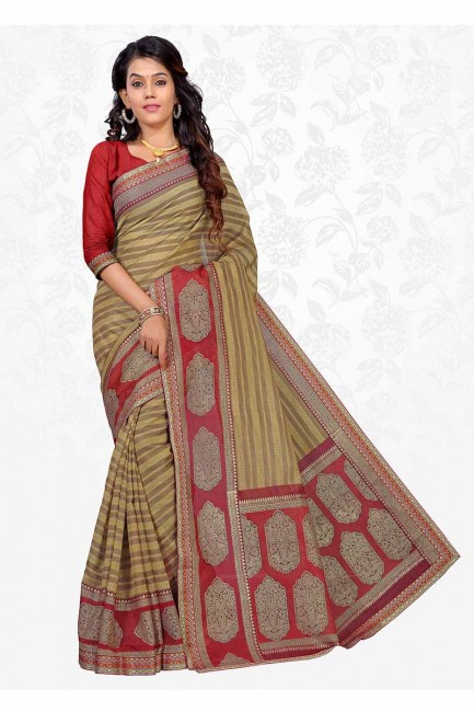 couleur beige sari en soie de coton