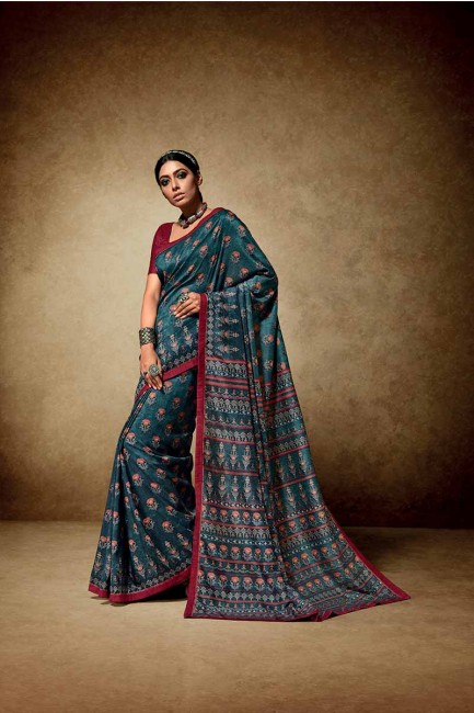 couleur bleu prusse tussar sari de soie art