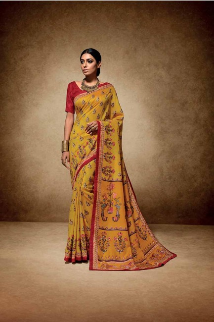 couleur jaune tussar sari de soie art