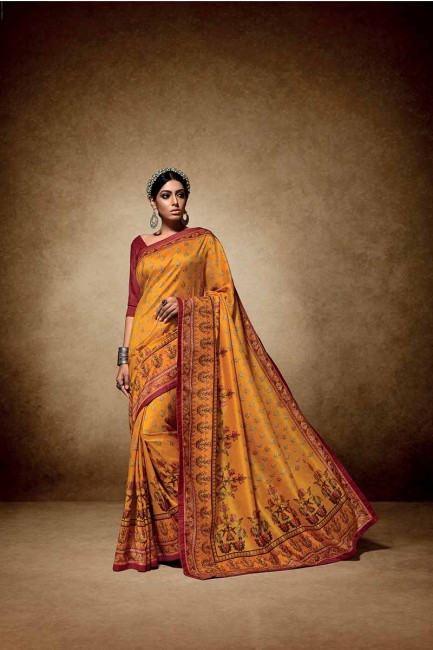 couleur jaune tussar sari de soie art