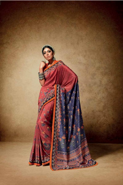 rouge et bleu tussar sari de soie art