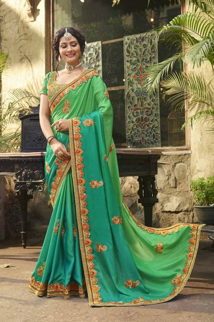 couleur verte et bleu turquoise art saris en soie