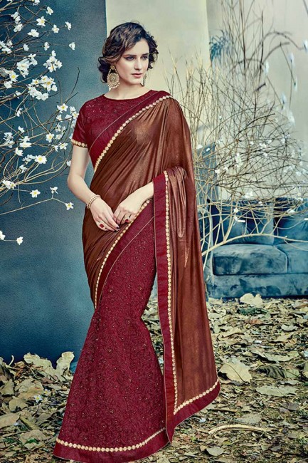 net fantaisie couleur rouge foncé et sari lycra