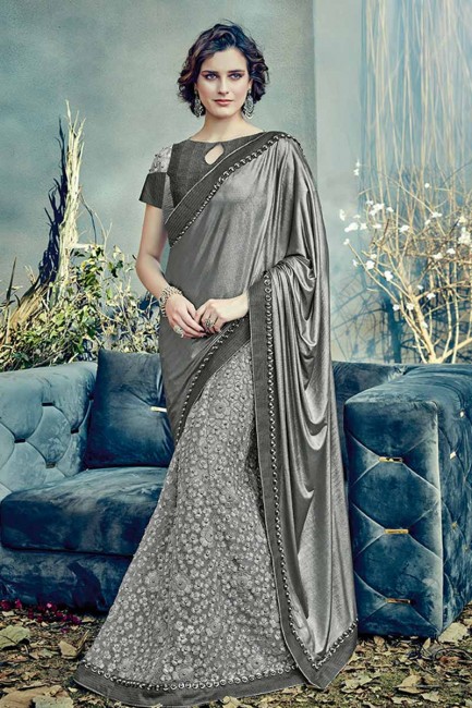 net fantaisie couleur grise et lycra sari