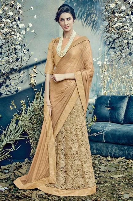 net fantaisie couleur beige et lycra sari