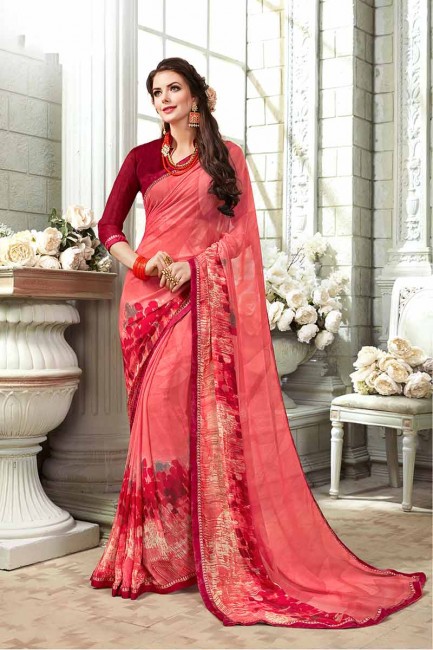couleur rose georgette sari