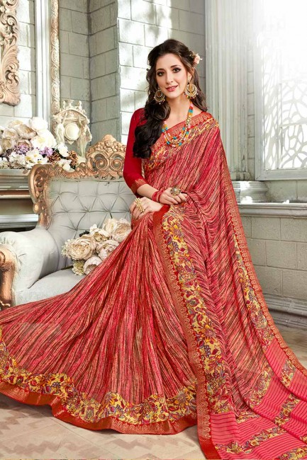 rouge et plusieurs couleurs georgette sari