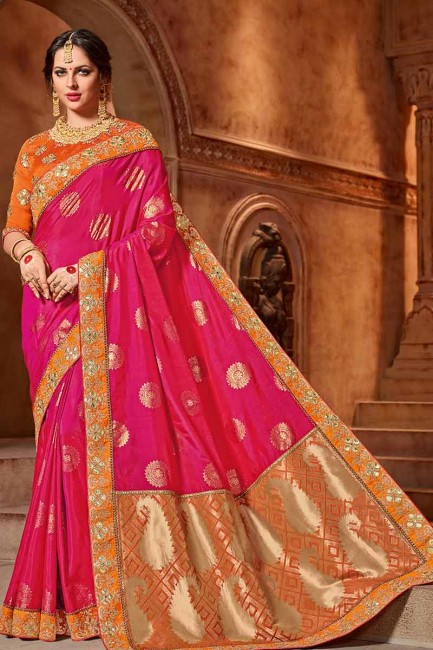 art couleur rose Rani soie et soie jacquard sari
