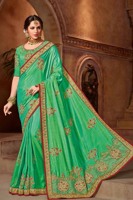 art couleur verte mer saris en soie
