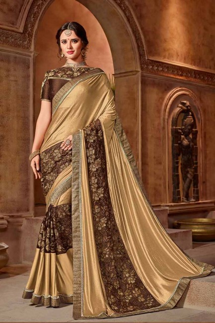 couleur dorée et brun et sari net lycra
