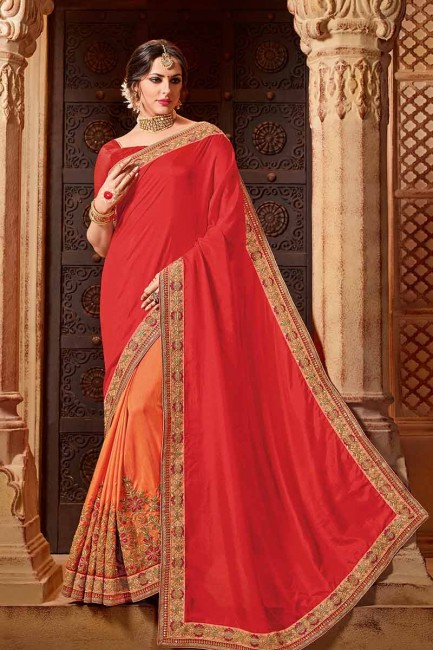 rouge et orange art saris en soie