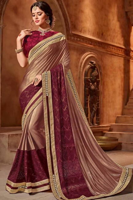 cuivre et couleur rouge foncé et sari net lycra