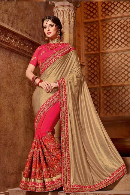 couleur dorée et rose fuschia art & lycra saris en soie