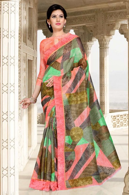 sari de coton Chanderi multi couleurs