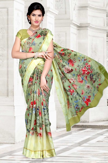couleur menthe verte sari de coton Chanderi