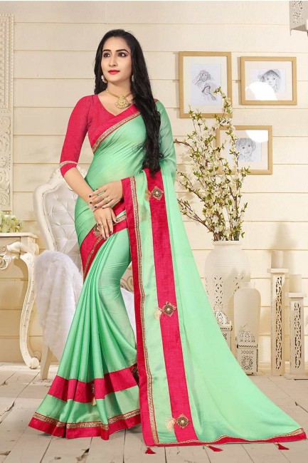 couleur verte mer en satin de soie sari