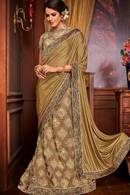 couleur dorée et beige tissu fantaisie importés & sari net