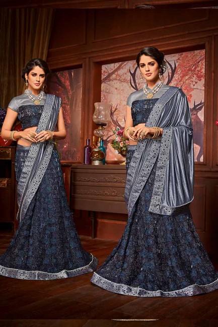 couleur bleu marine et gris importés tissu fantaisie et sari net