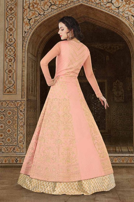 art couleur rose pastel costume de soie Anarkali