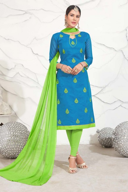 costume couleur bleu coton Chanderi churidar