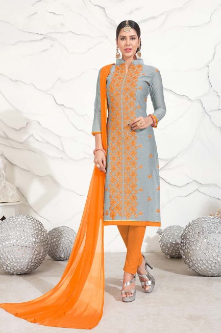 costume de couleur grise en coton Chanderi churidar