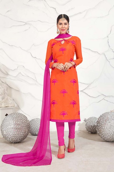 costume couleur orange coton Chanderi churidar