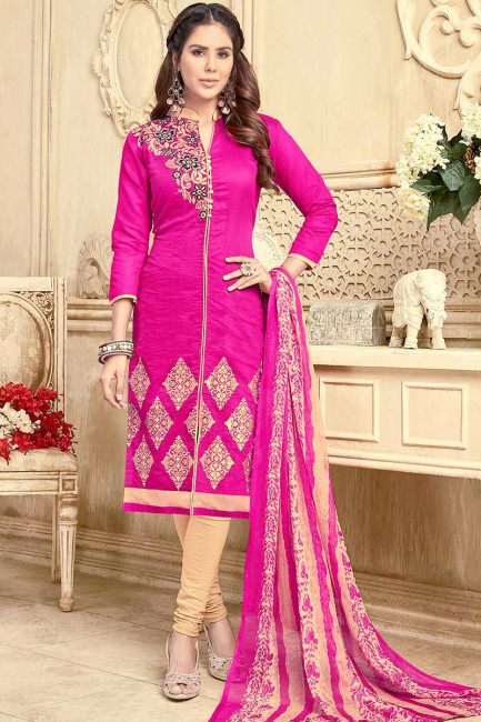 costume de couleur rose Chanderi churidar