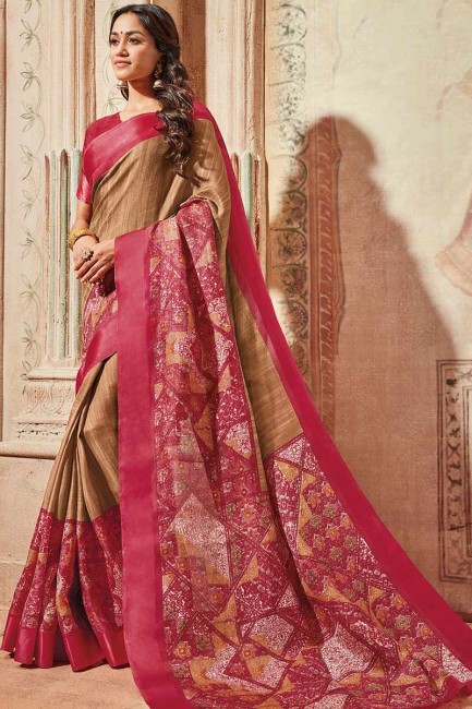 brun et couleur rose art saris en soie