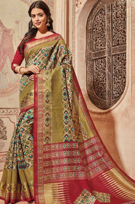 beige et art multi couleur saris en soie