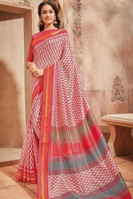 art couleur rose et blanc saris en soie