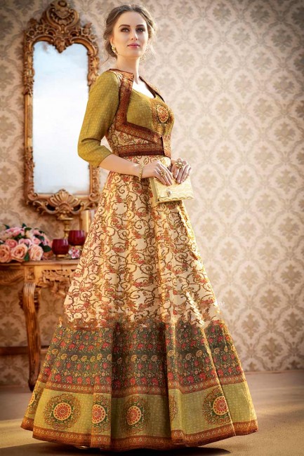 beige et couleur vert Banarasi art soie choli lehenga