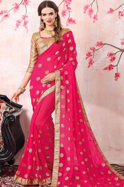 fuschia couleur rose georgette sari