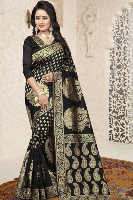 couleur noire Banarasi sari de soie art