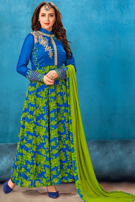 couleur bleu et vert georgette costume Anarkali