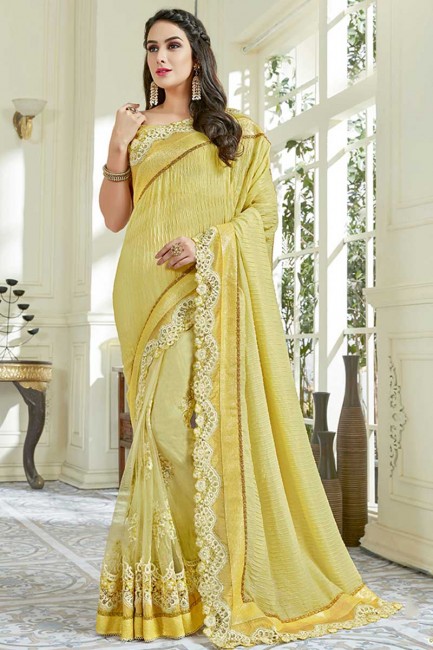 lycra couleur jaune et sari net