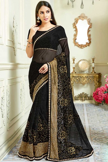 couleur noire sari net lycra