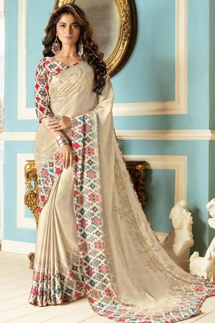tissu fantaisie couleur crème sari