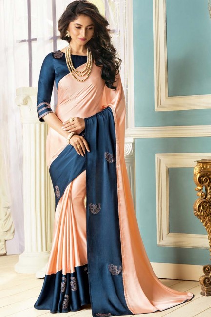 pêche et couleur bleu sari tissu fantaisie